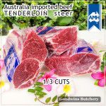Beef Tenderloin aged frozen Australia STEER young-cattle 1/3 roast wellington cuts price/pc 800gr (eye fillet mignon daging sapi has dalam) brand AMH